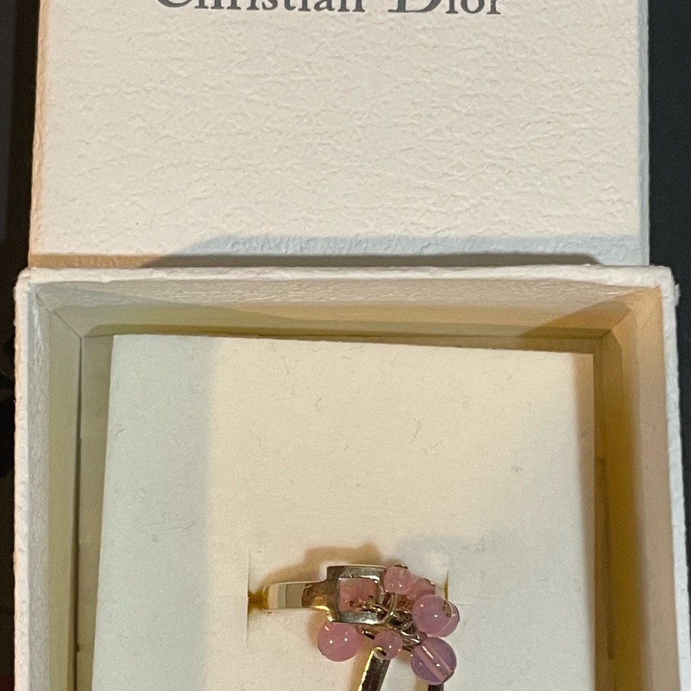 DIOR VINTAGE Gold Plated ring with Pink glass charms Size 7 
Includes Dior Box - Picture 5 of 6